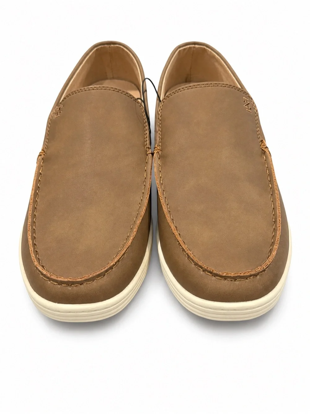 NWT Izod Men's Tan Slip-On Boat Shoes with Cream Sole